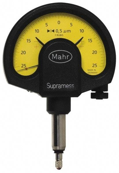 Mahr - 0.5 micro m Graduation, Accuracy Up to 0.5 m, 25 micro m Measurement, Dial Comparator Gage - 1 N Force, 2.8mm Overtravel, White - Apex Tool & Supply