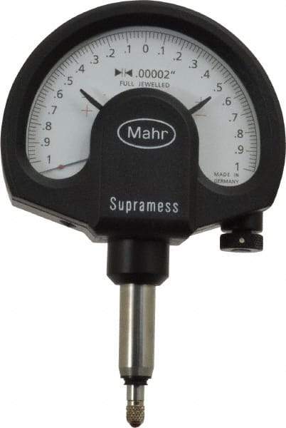 Mahr - 0 Inch Graduation, 0.001 Inch Max Measurement, Dial Comparator Gage - 1 N Force, 0.11 Inch Overtravel, White - Apex Tool & Supply