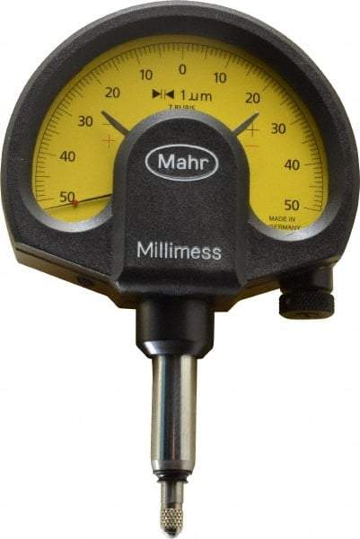 Mahr - 1 micro m Graduation, Accuracy Up to 1 m, 50 micro m Measurement, Dial Comparator Gage - 1 N Force, 2.8mm Overtravel, White - Apex Tool & Supply