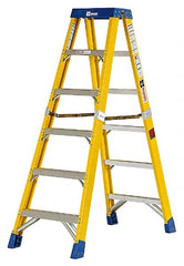 Made in USA - 7 Steps, 10 Ft. High, Type IAA Rating, Fiberglass Step Ladder - Apex Tool & Supply
