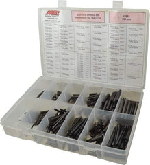 Made in USA - 750 Piece, 1/16 to 7/16" Pin Diam, Spring Pin Assortment - Steel - Apex Tool & Supply