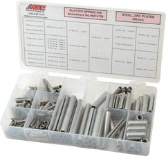 Made in USA - 300 Piece, 1/16 to 3/8" Pin Diam, Spring Pin Assortment - Zinc, Zinc Plated - Apex Tool & Supply