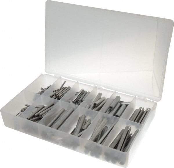 Made in USA - 500 Piece, 1/16 to 7/16" Pin Diam, Spring Pin Assortment - Zinc, Zinc Plated - Apex Tool & Supply