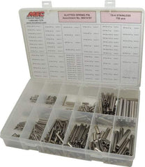 Made in USA - 750 Piece, 1/16 to 7/16" Pin Diam, Spring Pin Assortment - 18-8 Stainless Steel - Apex Tool & Supply