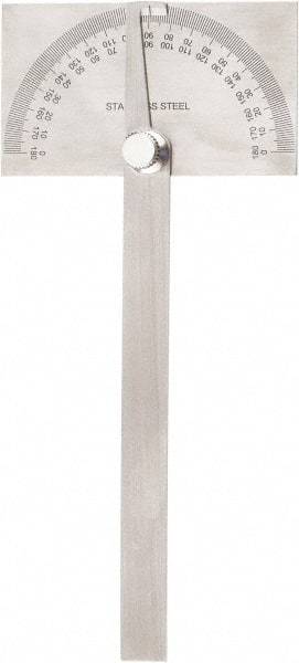 Value Collection - 6 Inch Long Blade, 180° Max Measurement, 1° Dial Graduation, Rectangular Head Protractor - 0 to 180 Dial Range - Apex Tool & Supply