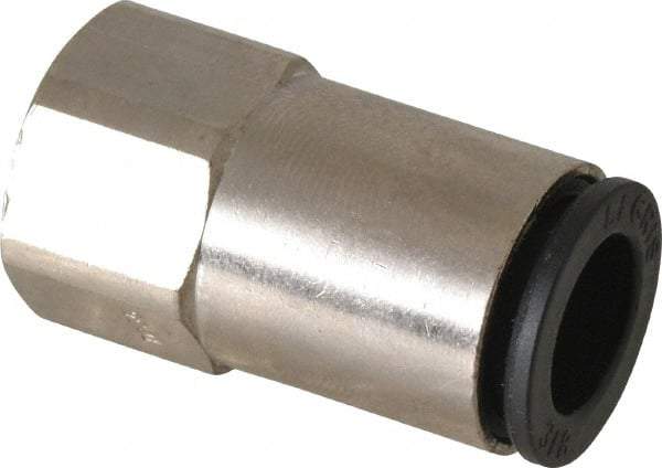 Legris - 3/8" Outside Diam, 1/8 NPT, Nickel Plated Brass Push-to-Connect Tube Female Connector - 290 Max psi - Apex Tool & Supply