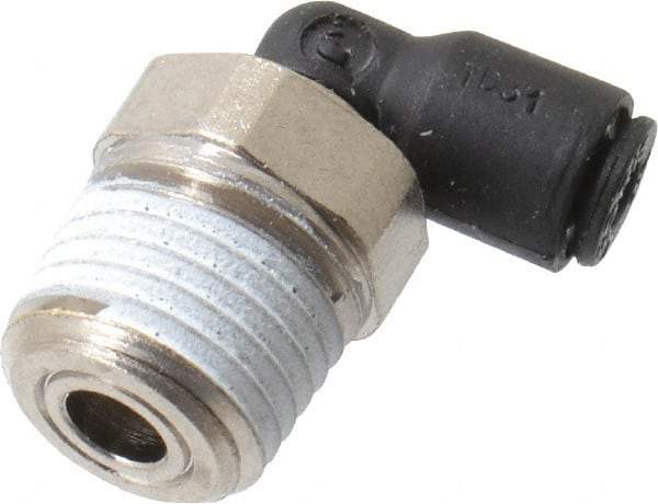 Legris - 1/8" OD, 1/4 NPT, Nylon/Nickel Plated Brass Push-to-Connect Male Elbow - 290 Max psi - Apex Tool & Supply