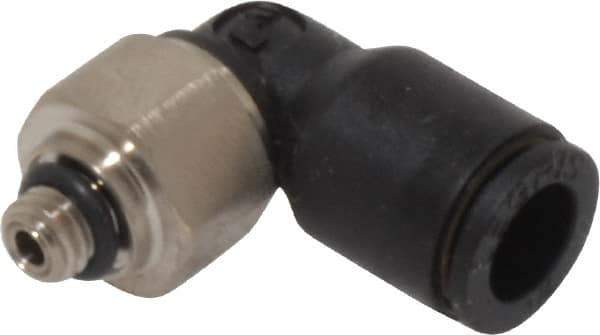 Legris - 1/4" OD, 10-32 UNF, Nylon/Nickel Plated Brass Push-to-Connect Male Elbow - 290 Max psi - Apex Tool & Supply