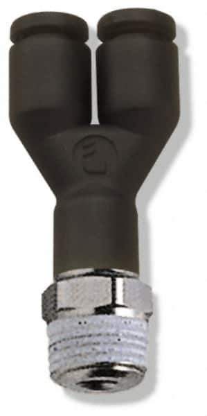 Legris - 5/32" OD, 1/8 NPT, Nylon/Nickel Plated Brass Push-to-Connect Male Y Connector - 290 Max psi - Apex Tool & Supply