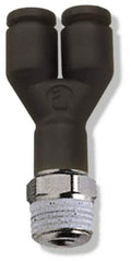 Legris - 5/32" OD, 1/8 NPT, Nylon/Nickel Plated Brass Push-to-Connect Male Y Connector - 290 Max psi - Apex Tool & Supply