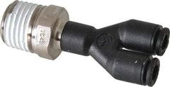 Legris - 5/32" OD, 1/4 NPT, Nylon/Nickel Plated Brass Push-to-Connect Male Y Connector - 290 Max psi - Apex Tool & Supply