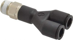 Legris - 1/4" OD, 1/8 NPT, Nylon/Nickel Plated Brass Push-to-Connect Male Y Connector - 290 Max psi - Apex Tool & Supply