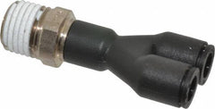 Legris - 1/4" OD, 1/4 NPT, Nylon/Nickel Plated Brass Push-to-Connect Male Y Connector - 290 Max psi - Apex Tool & Supply