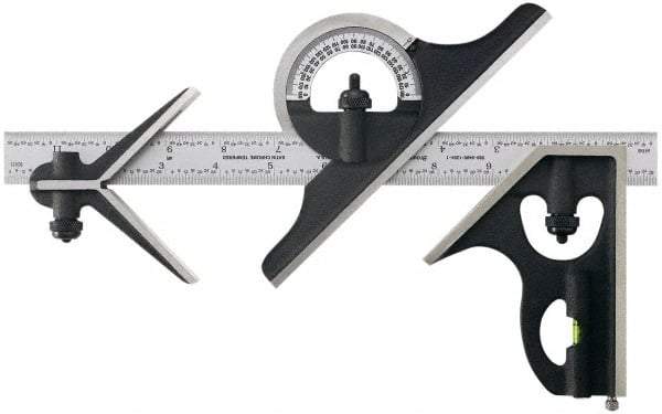 TESA Brown & Sharpe - 2 Piece, 24" Combination Square Set - 1/16, 1/32, 1/64 & 1/8" (4R) Graduation, Hardened Steel Blade, Hardened Steel Center & Square Head - Apex Tool & Supply