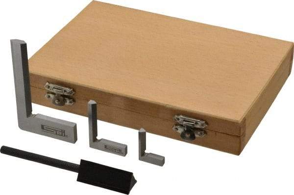SPI - 4 Piece, 3/4, 1-1/8, 1-15/16 Inch Base Length, 1, 1-1/2, 1-9/16, 2-15/16 Inch Blade Length, Square Set - Hardened Steel, Includes 3 Beveled Squares, Case, Triangular Straight Edge - Apex Tool & Supply
