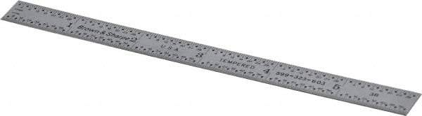 TESA Brown & Sharpe - 6" Long, 1/64, 1/50, 1/32, 1/10" Graduation, Flexible Steel Rule - 3R Graduation Style, 1/2" Wide, Silver, Satin Chrome Finish - Apex Tool & Supply