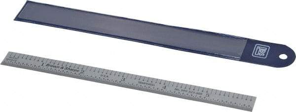 TESA Brown & Sharpe - 6" Long, 1/100, 1/64, 1/32, 1/10" Graduation, Flexible Steel Rule - 5R Graduation Style, 1/2" Wide, Silver, Satin Chrome Finish - Apex Tool & Supply