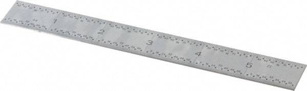 TESA Brown & Sharpe - 6" Long, 1/100, 1/64, 1/32, 1/10" Graduation, Rigid Stainless Steel Rule - 5R Graduation Style, 3/4" Wide, Silver, Satin Chrome Finish - Apex Tool & Supply