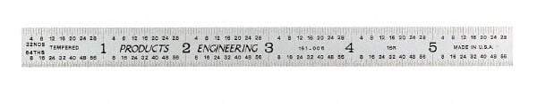 PEC Tools - 6" Long, 1/100, 1/64, 1/50, 1/32" Graduation, Flexible Steel Rule - 16R Graduation Style, 1/2" Wide, Silver, Satin Chrome Finish - Apex Tool & Supply