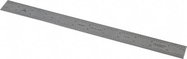 PEC Tools - 12" Long, 1/64, 1/32, 1/16, 1/8" Graduation, Rigid Steel Rule - 4R Graduation Style, 1" Wide, Silver, Satin Chrome Finish - Apex Tool & Supply