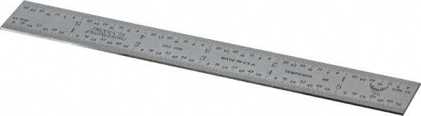 PEC Tools - 6" Long, 1/64, 1/32, 1/16, 1/8" Graduation, Rigid Steel Rule - 4R Graduation Style, 3/4" Wide, Silver, Satin Chrome Finish - Apex Tool & Supply