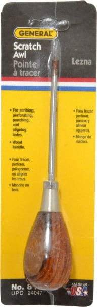 General - 6-1/2" OAL Steel Scratch Awl - Hardwood Handle - Apex Tool & Supply