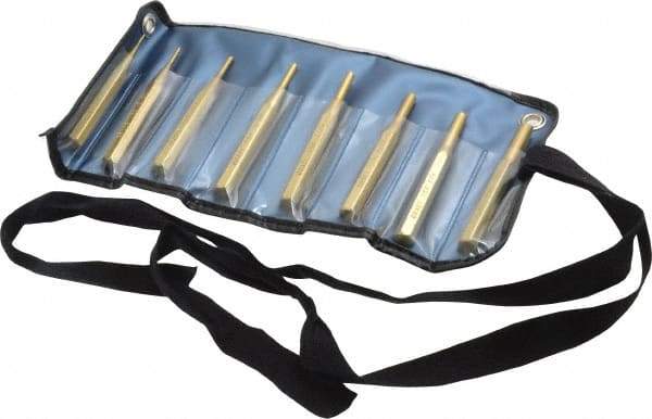 Made in USA - 8 Piece, 1/16 to 5/16", Pin Punch Set - Round Shank, Brass, Comes in Vinyl Pouch - Apex Tool & Supply