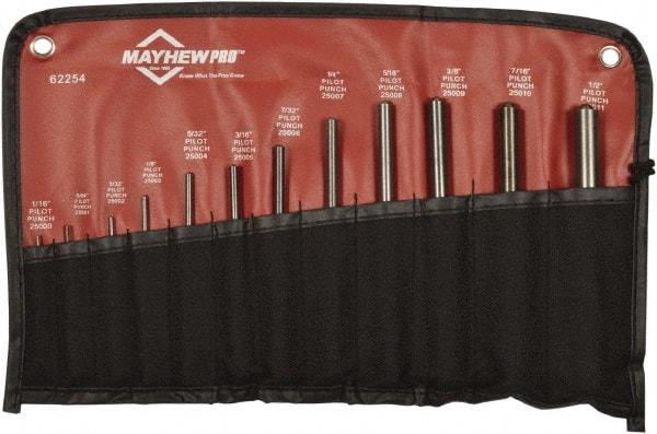 Mayhew - 12 Piece, 1/16 to 1/2", Roll Pin Punch Set - Round Shank, Comes in Vinyl Roll - Apex Tool & Supply