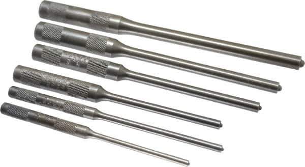 Mayhew - 6 Piece, 1/8 to 5/16", Roll Pin Punch Set - Round Shank, Comes in Vinyl Roll - Apex Tool & Supply