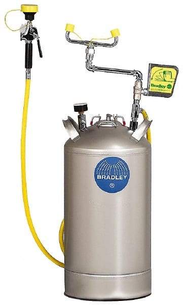 Bradley - 10 Gallon, 0.4 GPM Flow Rate at 30 PSI, Pressurized with Drench Hose Stainless Steel, Portable Eye Wash Station - 15 Min Duration, 25-1/4 Inch High - Apex Tool & Supply