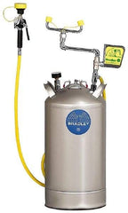 Bradley - 10 Gallon, 0.4 GPM Flow Rate at 30 PSI, Pressurized with Drench Hose Stainless Steel, Portable Eye Wash Station - 15 Min Duration, 25-1/4 Inch High - Apex Tool & Supply