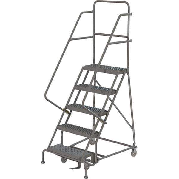 TRI-ARC - 86" 5 Step Rolling Platform Ladder - 450 Lb Capacity, 50" Platform Height, 24" Base Width x 42" Depth, Serrated Tread - Apex Tool & Supply