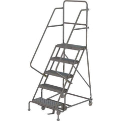 TRI-ARC - 86" 5 Step Rolling Platform Ladder - 450 Lb Capacity, 50" Platform Height, 24" Base Width x 42" Depth, Serrated Tread - Apex Tool & Supply