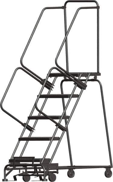 Ballymore - 83" 5 Step Ladder - Lock Step Rolling Safety Ladder, 450 Lb Capacity, 50" Platform Height, 24" Base Width x 43" Base Depth, Grip Strut - Apex Tool & Supply