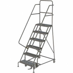 TRI-ARC - 93" 6 Step Ladder - 350 Lb Capacity, 60" Platform Height, 30" Base Width x 49" Depth, Heavy-Duty Serrated Grating - Apex Tool & Supply