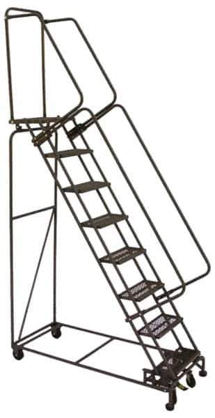 Ballymore - 103" 7 Step Ladder - Lock Step Rolling Safety Ladder, 450 Lb Capacity, 70" Platform Height, 30" Base Width x 55" Base Depth, Perforated Tread - Apex Tool & Supply