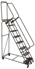 Ballymore - 123" 9 Step Ladder - Lock Step Rolling Safety Ladder, 450 Lb Capacity, 90" Platform Height, 32" Base Width x 68" Base Depth, Perforated Tread - Apex Tool & Supply