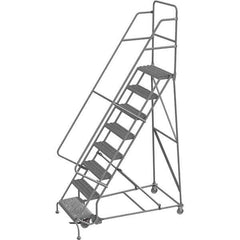 TRI-ARC - 116" 8 Step Rolling Platform Ladder - 450 Lb Capacity, 80" Platform Height, 35" Base Width x 64" Depth, Serrated Tread - Apex Tool & Supply