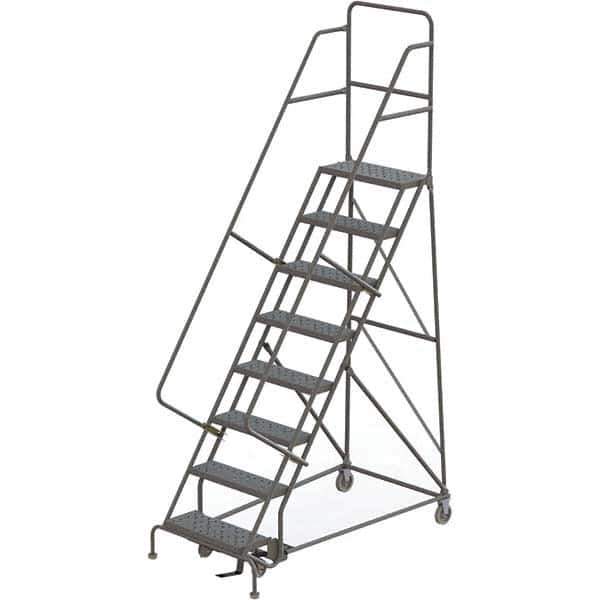TRI-ARC - 116" 8 Step Rolling Platform Ladder - 450 Lb Capacity, 80" Platform Height, 35" Base Width x 64" Depth, Perforated Tread - Apex Tool & Supply