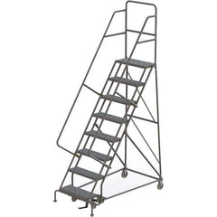TRI-ARC - 116" 8 Step Rolling Platform Ladder - 450 Lb Capacity, 80" Platform Height, 35" Base Width x 64" Depth, Perforated Tread - Apex Tool & Supply