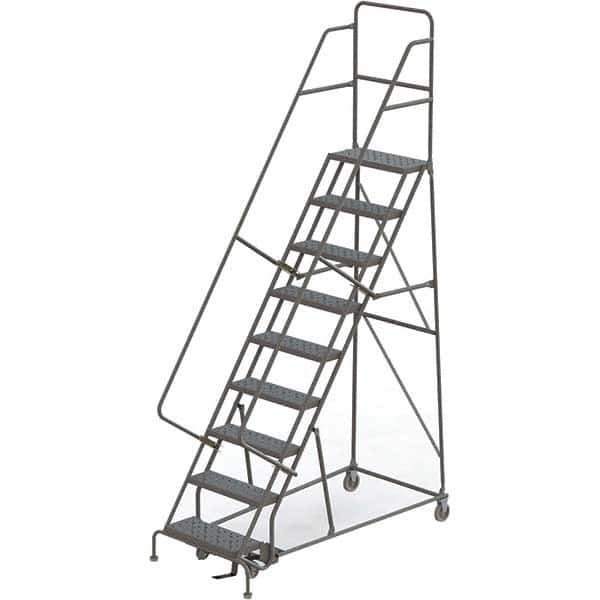 TRI-ARC - 126" 9 Step Rolling Platform Ladder - 450 Lb Capacity, 90" Platform Height, 35" Base Width x 69" Depth, Perforated Tread - Apex Tool & Supply