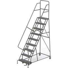 TRI-ARC - 126" 9 Step Rolling Platform Ladder - 450 Lb Capacity, 90" Platform Height, 35" Base Width x 69" Depth, Perforated Tread - Apex Tool & Supply