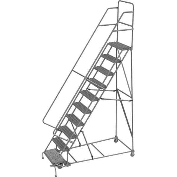 TRI-ARC - 136" 10 Step Rolling Platform Ladder - 450 Lb Capacity, 100" Platform Height, 35" Base Width x 76" Depth, Serrated Tread - Apex Tool & Supply
