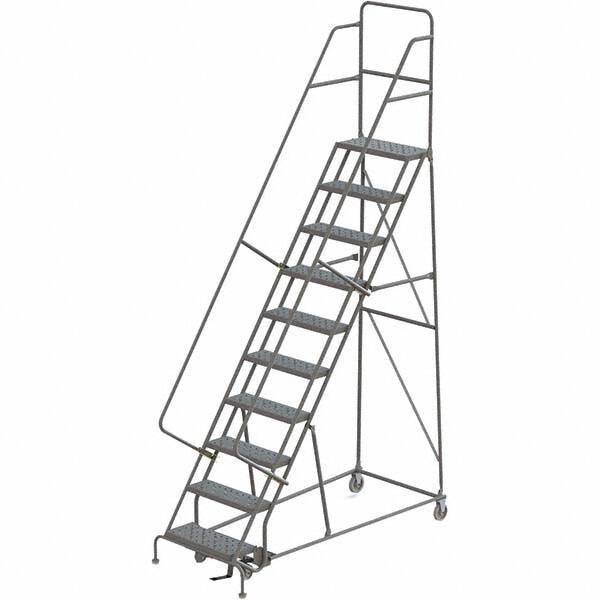 TRI-ARC - 136" 10 Step Rolling Platform Ladder - 450 Lb Capacity, 100" Platform Height, 35" Base Width x 76" Depth, Perforated Tread - Apex Tool & Supply