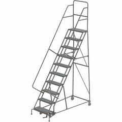 TRI-ARC - 136" 10 Step Rolling Platform Ladder - 450 Lb Capacity, 100" Platform Height, 35" Base Width x 76" Depth, Perforated Tread - Apex Tool & Supply