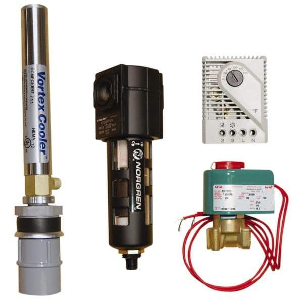 Vortec - 400 BTU per Hour, Vortex Enclosure Cooler with Thermostat - 1/8 NPT Thread, 8 Cubic Ft. per min - Apex Tool & Supply