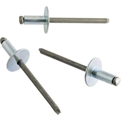 STANLEY Engineered Fastening - Size 4 Large Flange Head Steel Open End Blind Rivet - Steel Mandrel, 0.188" to 1/4" Grip, 1/8" Head Diam, 0.129" to 0.133" Hole Diam, 0.078" Body Diam - Apex Tool & Supply