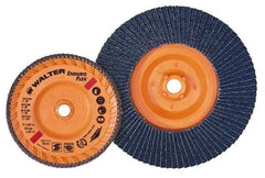 WALTER Surface Technologies - 4-1/2 Inch Diameter x 5/8-11 Threaded Hole Coated Zirconia Alumina Flap Disc - 120 Grit, 13,300 Max RPM, Fine Grade - Apex Tool & Supply
