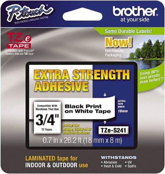 Brother - 3/4" Wide x 314.4" Long, White Plastic/Paper Tape Cassette - For Label Maker - Apex Tool & Supply