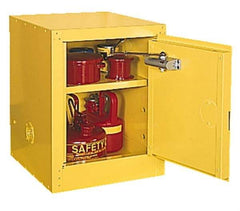 Eagle - 1 Door, 1 Shelf, Yellow Steel Space Saver Safety Cabinet for Flammable and Combustible Liquids - 44" High x 23" Wide x 18" Deep, Manual Closing Door, 3 Point Key Lock, 16 Gal Capacity - Apex Tool & Supply